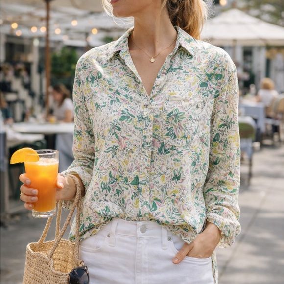 Cynthia Rowley Linen Floral Button Down Shirt Cottagecore Coastal Boho Top M - Picture 1 of 10